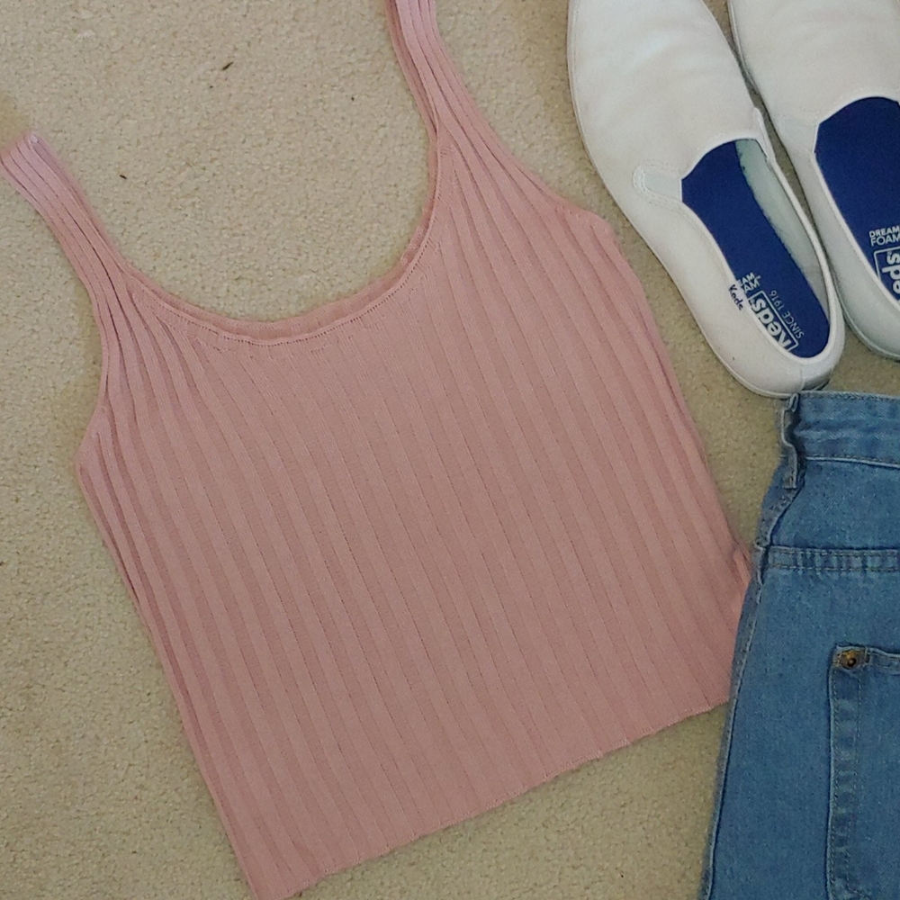 Pink Ribbed Crop Tank